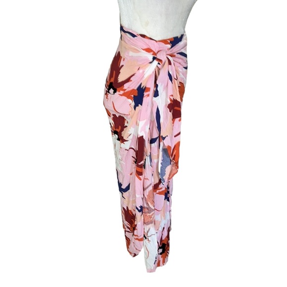 NEW Le Salty Label Pink Tropical Floral Sarong Tie Waist Wrap Midi Skirt - S - Picture 4 of 12